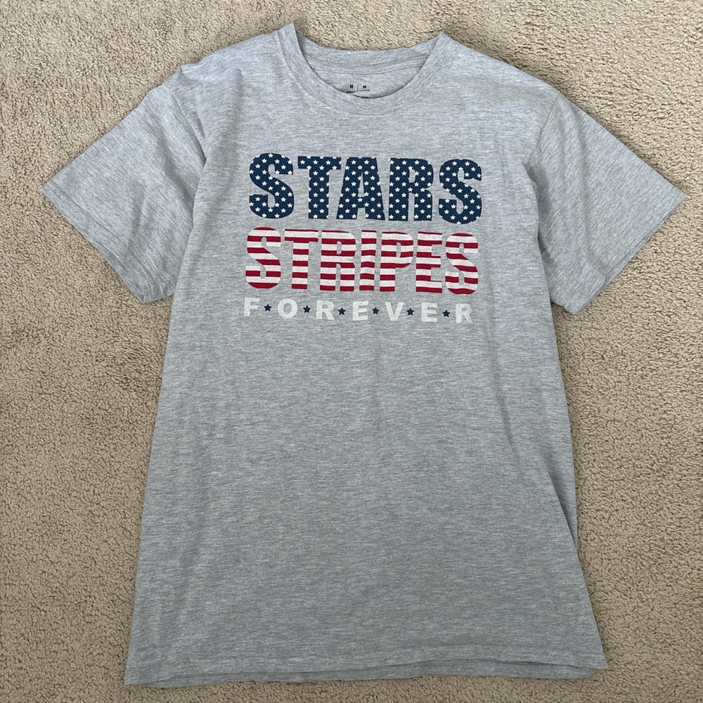 Michaels “Stars Stripes Forever” Gray Cotton Blend T-Shirt